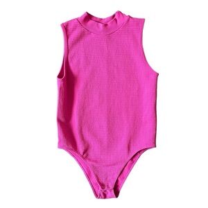Fct With Love Basics Sleeveless Mock Neck Bodysuit Hot Pink Women's Size Large
